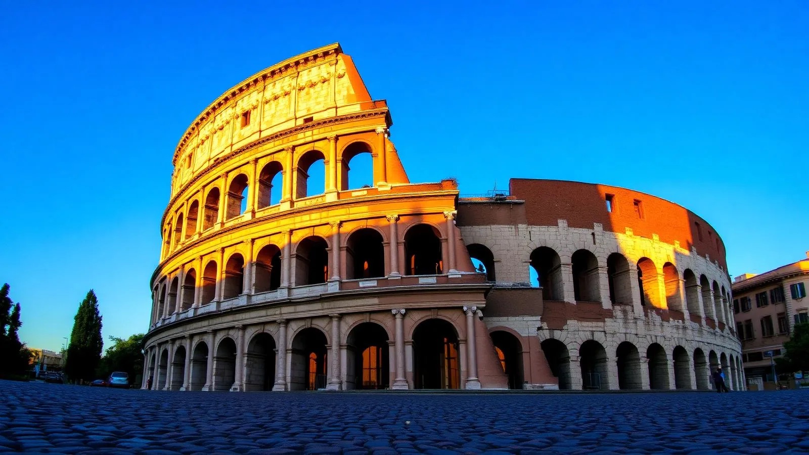 The Colosseum in Rome lit by golden evening light