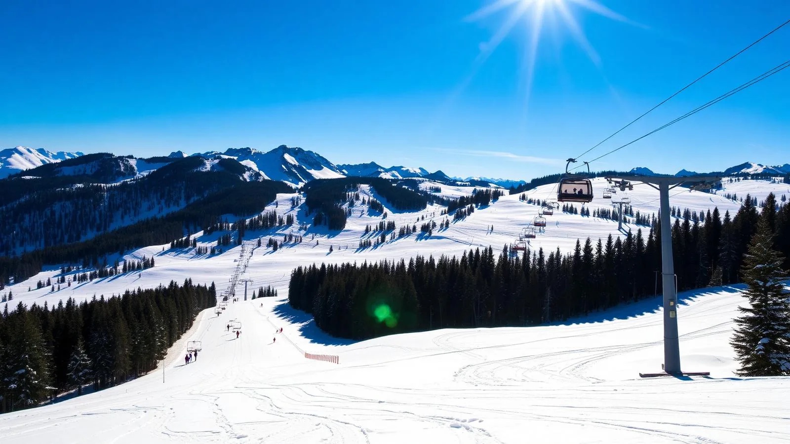 Groomed ski runs and a chairlift on a snow covered Austrian alpine mountain within day-trip range of Vienna